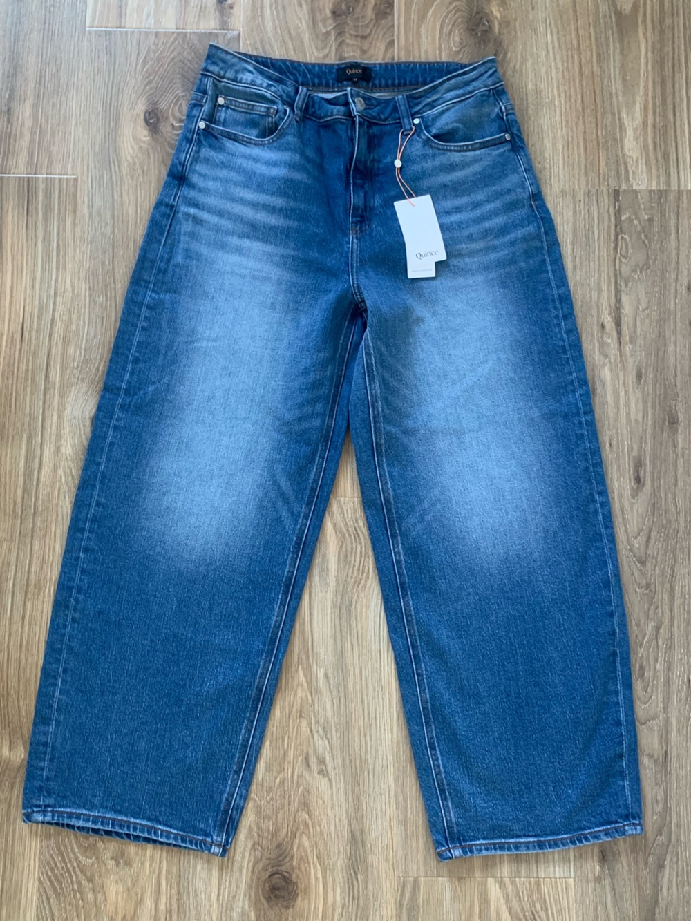 NWT Quince Women’s 31”x28” Bella Stretch Jeans Barrel Atlantic Blue - Picture 2 of 8